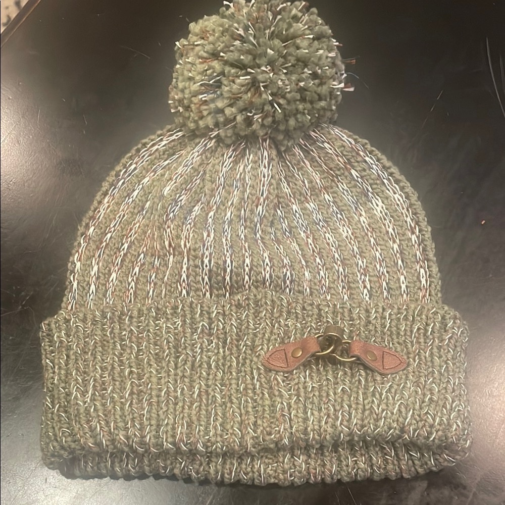 Green Knit Beanie with Pom Pom